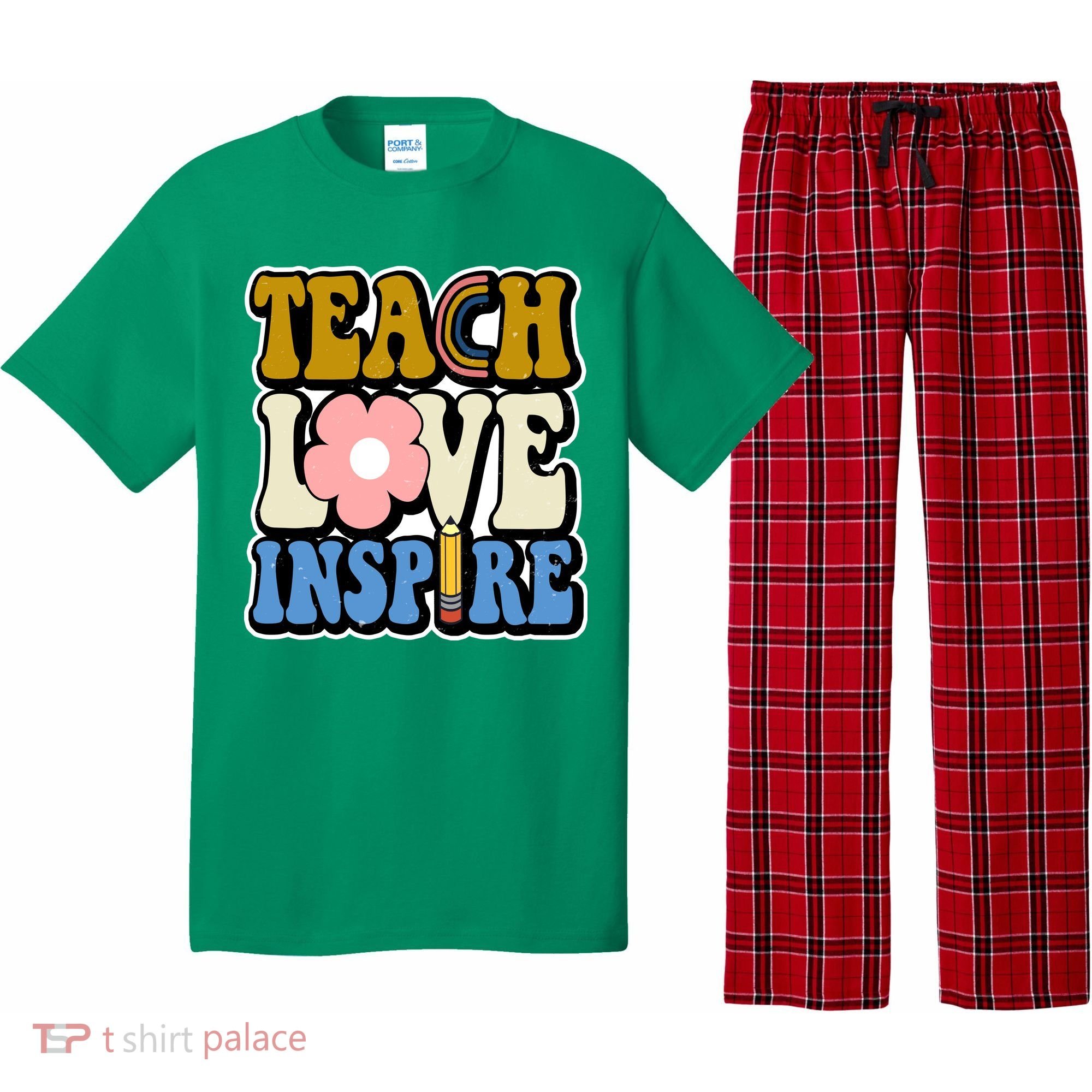 Teach Love Inspire Retro Gift For Teacher Pajama Set