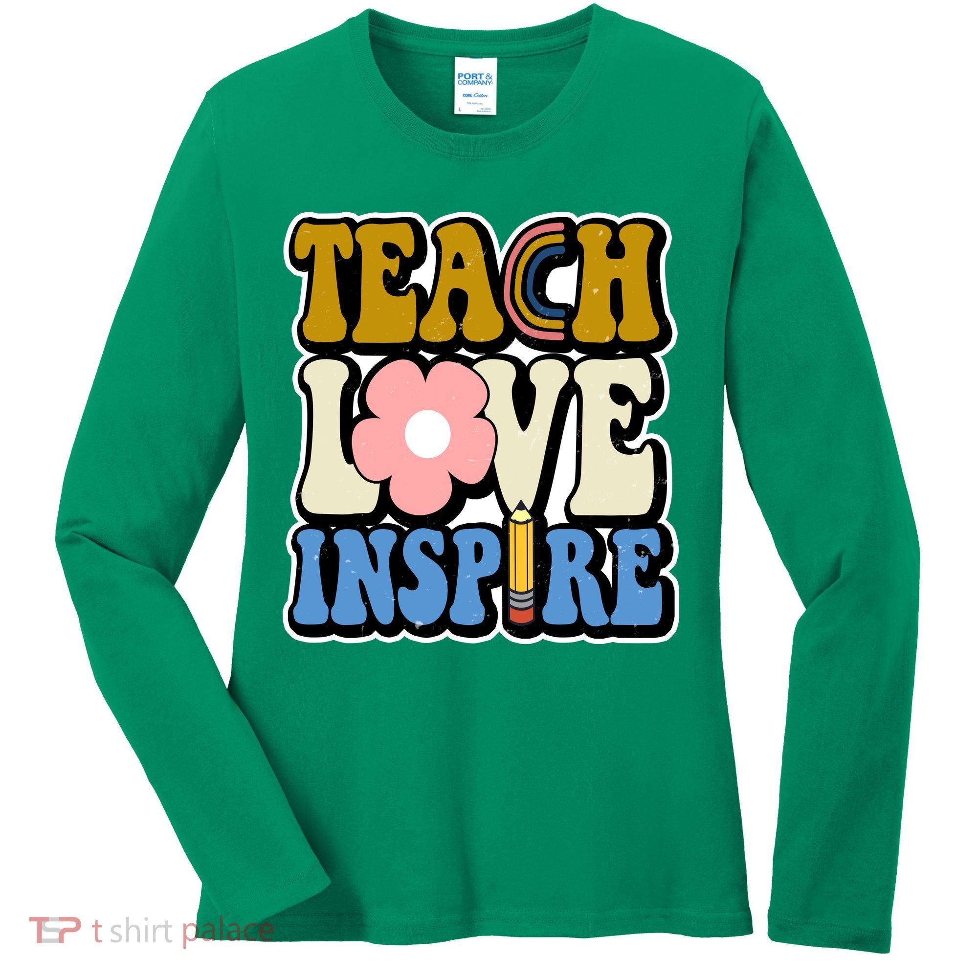 Teach Love Inspire Retro Gift For Teacher Women's Long Sleeve Shirt
