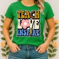 Teach Love Inspire Retro Gift For Teacher Women's T-Shirt thumb 2