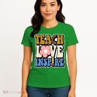 Teach Love Inspire Retro Gift For Teacher Women's T-Shirt thumb 4
