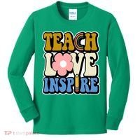 Teach Love Inspire Retro Gift For Teacher Kids Long Sleeve Shirt thumb 0
