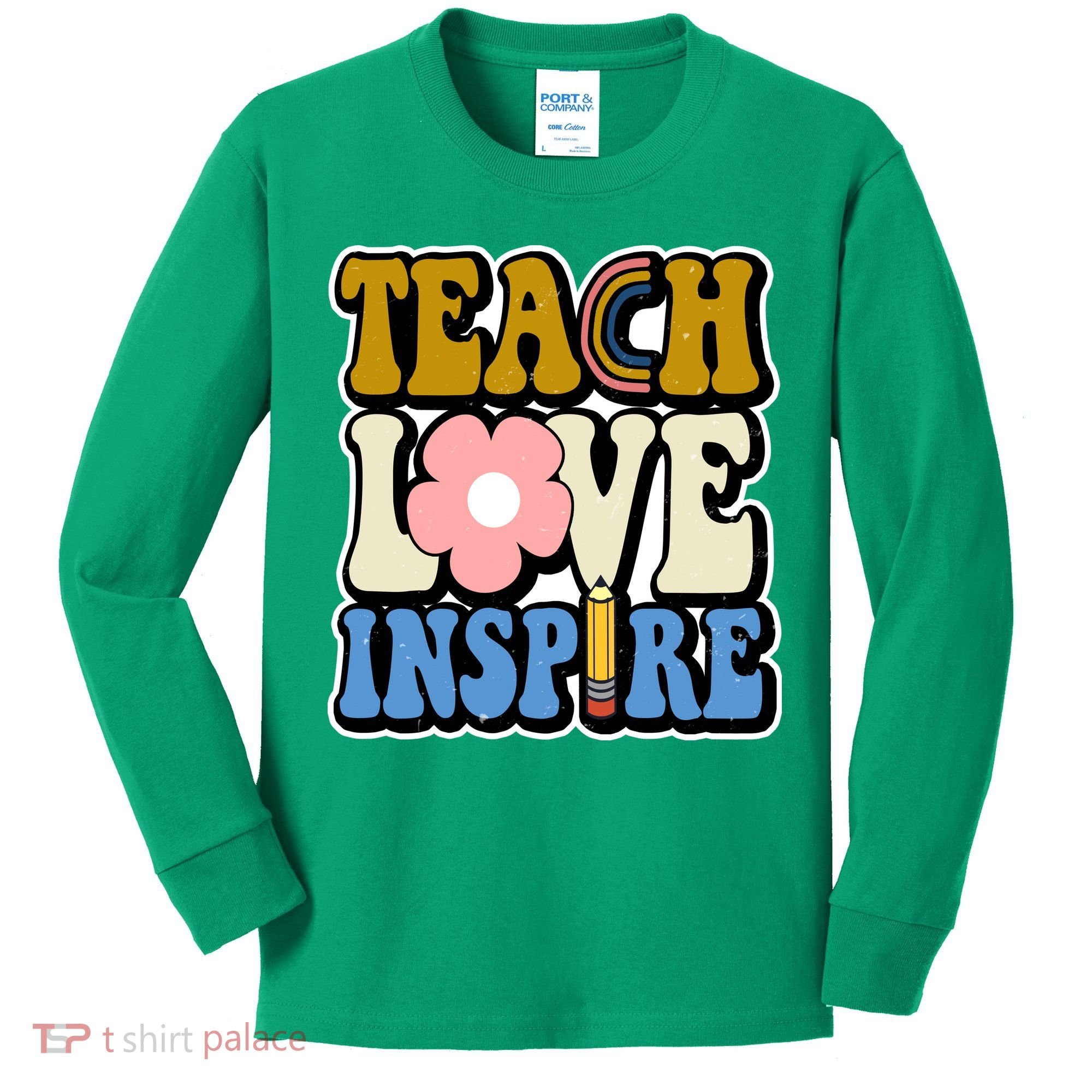 Teach Love Inspire Retro Gift For Teacher Kids Long Sleeve Shirt