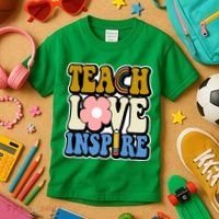 Teach Love Inspire Retro Gift For Teacher Kids T-Shirt thumb 3
