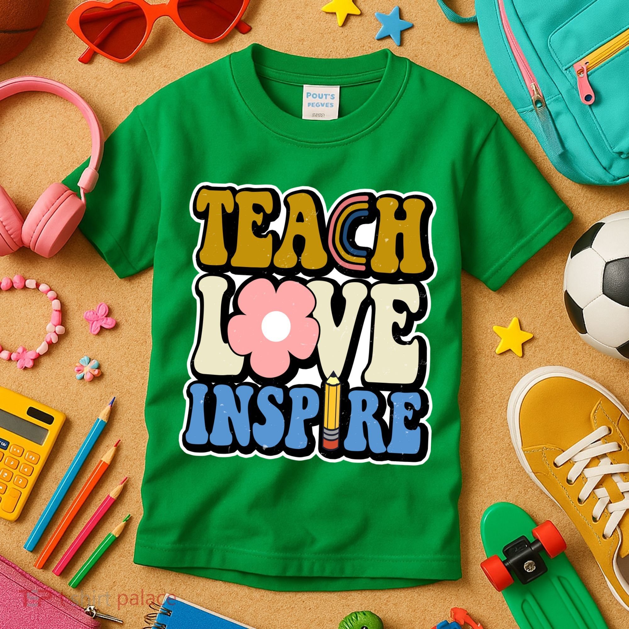 Teach Love Inspire Retro Gift For Teacher Kids T-Shirt