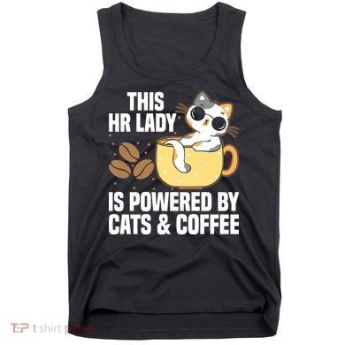 This Lady Is Powered By Cats & Coffee Expressive Design Tank Top