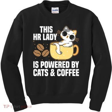 This Lady Is Powered By Cats & Coffee Expressive Design Kids Sweatshirt