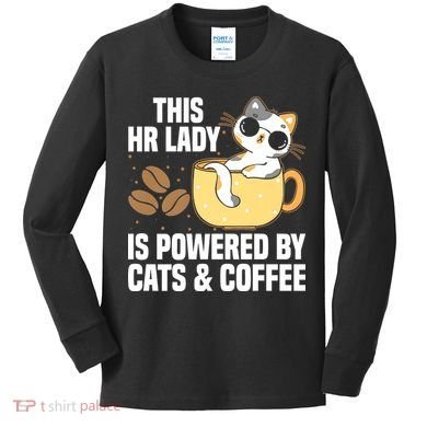 This Lady Is Powered By Cats & Coffee Expressive Design Kids Long Sleeve Shirt