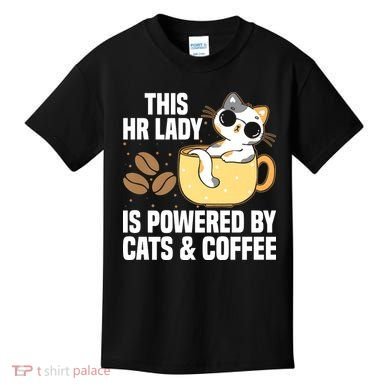 This Lady Is Powered By Cats & Coffee Expressive Design Kids T-Shirt
