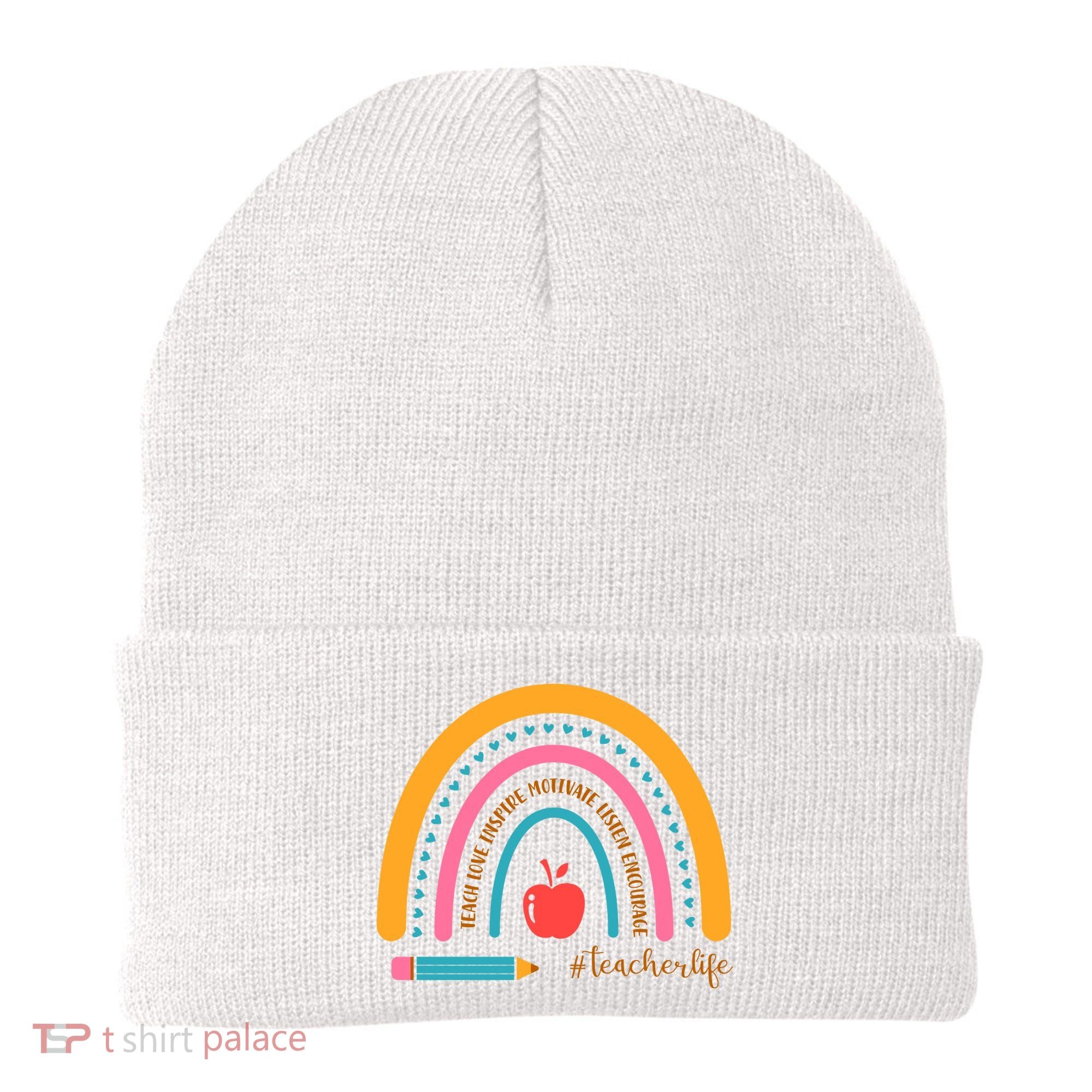 Teacher Life Inspire Rainbow Cute Gift Beanie