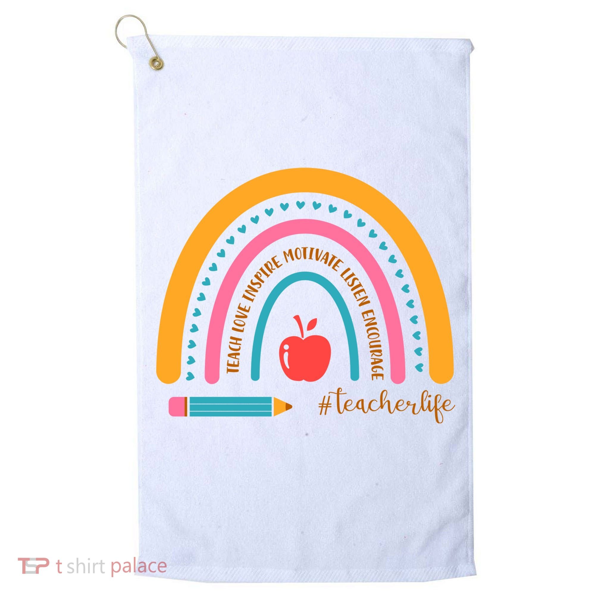 Teacher Life Inspire Rainbow Cute Gift Golf Towel