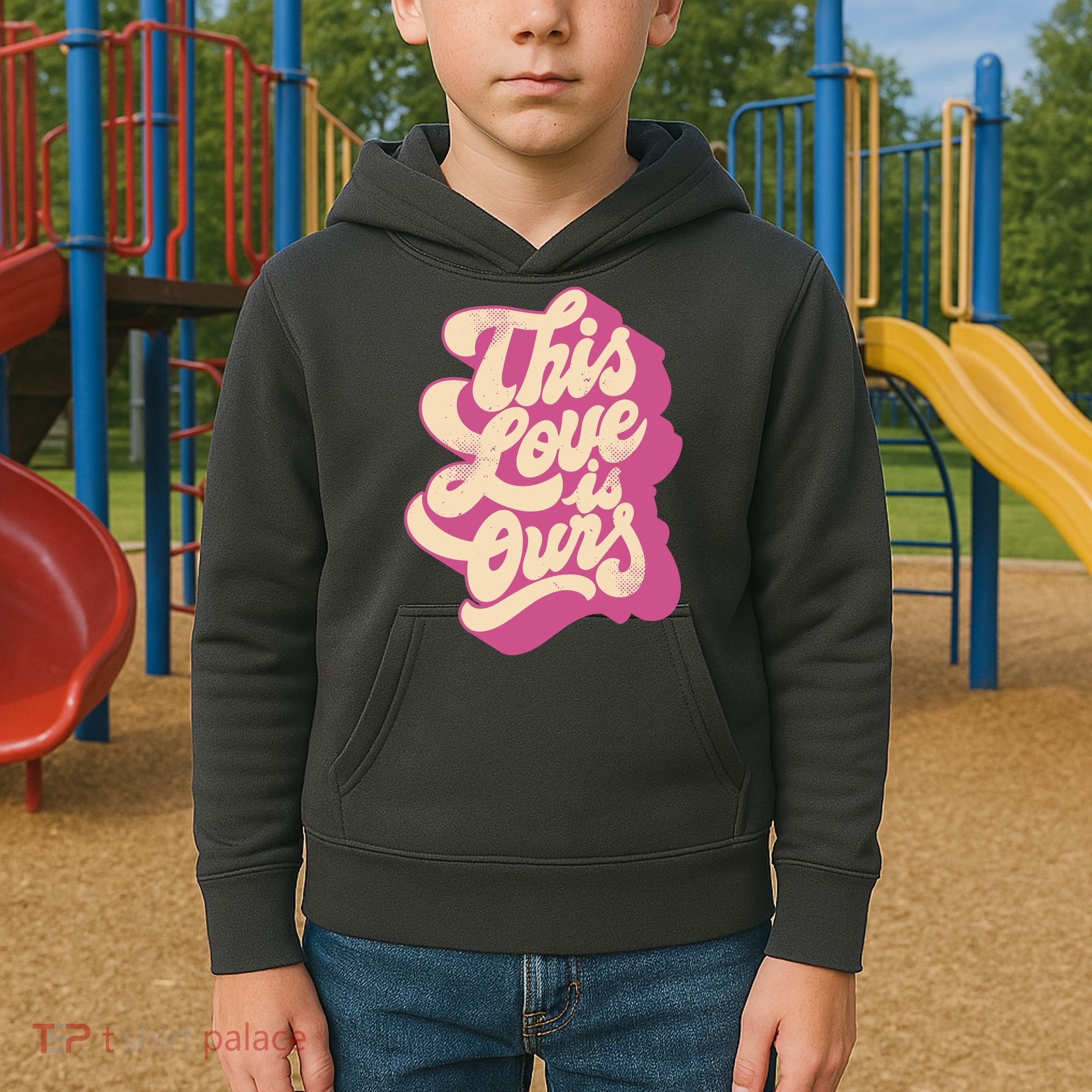 This Love Is Ours Cute Retro Valentines Day Gift Kids Hoodie