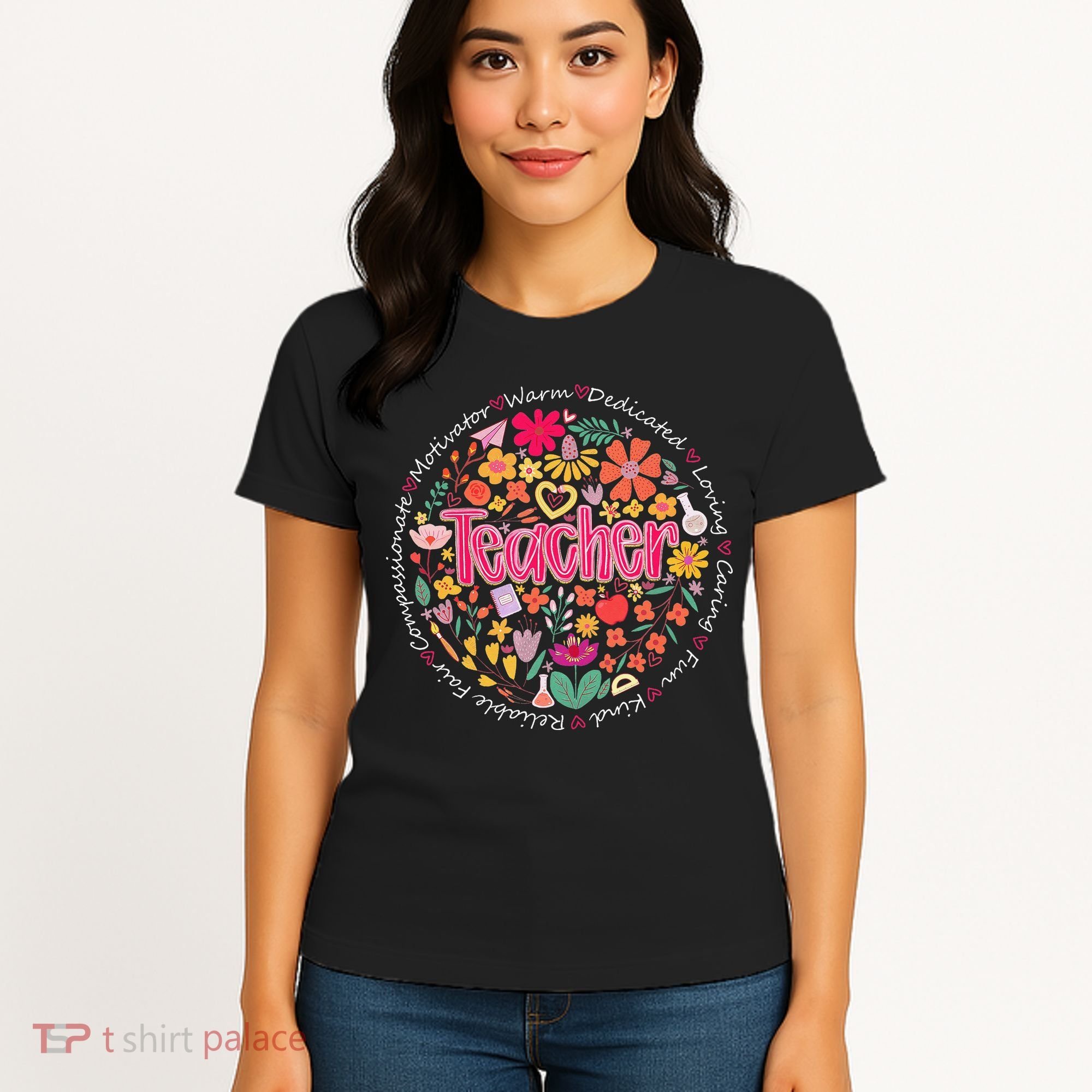 Teach Love Inspire Wildflower Teacher Funny Back To School Women's T-Shirt