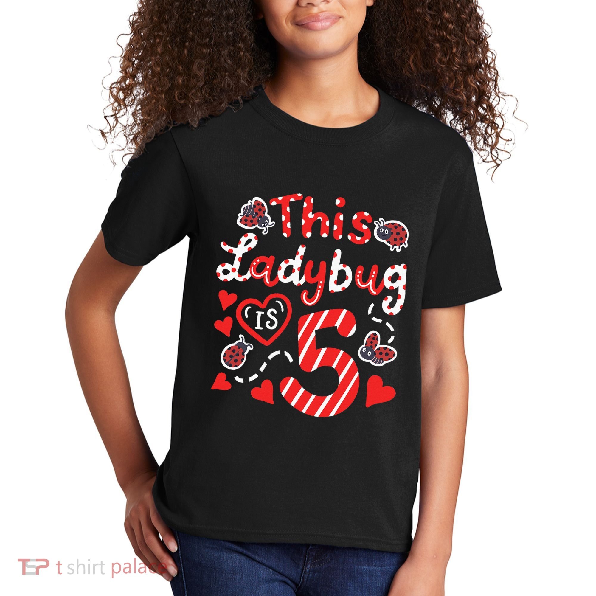 This Ladybug Is 5 Years Old 5th Birthday Girl Family Ladybug Kids T-Shirt