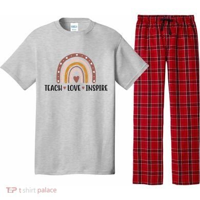 Teach Love Inspire Fall Autumn Rainbow Pajama Set