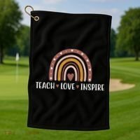 Teach Love Inspire Fall Autumn Rainbow Golf Towel thumb 1