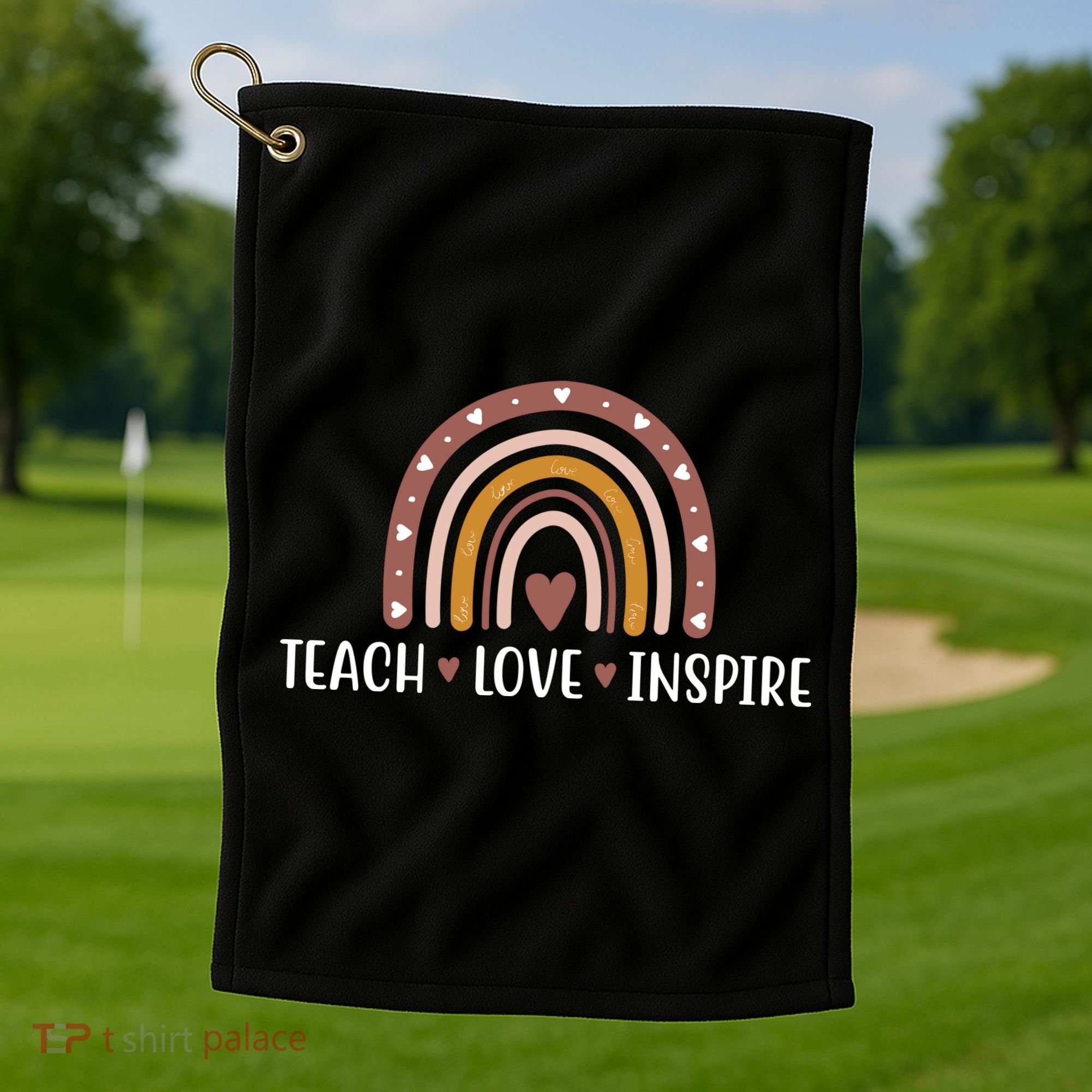 Teach Love Inspire Fall Autumn Rainbow Golf Towel