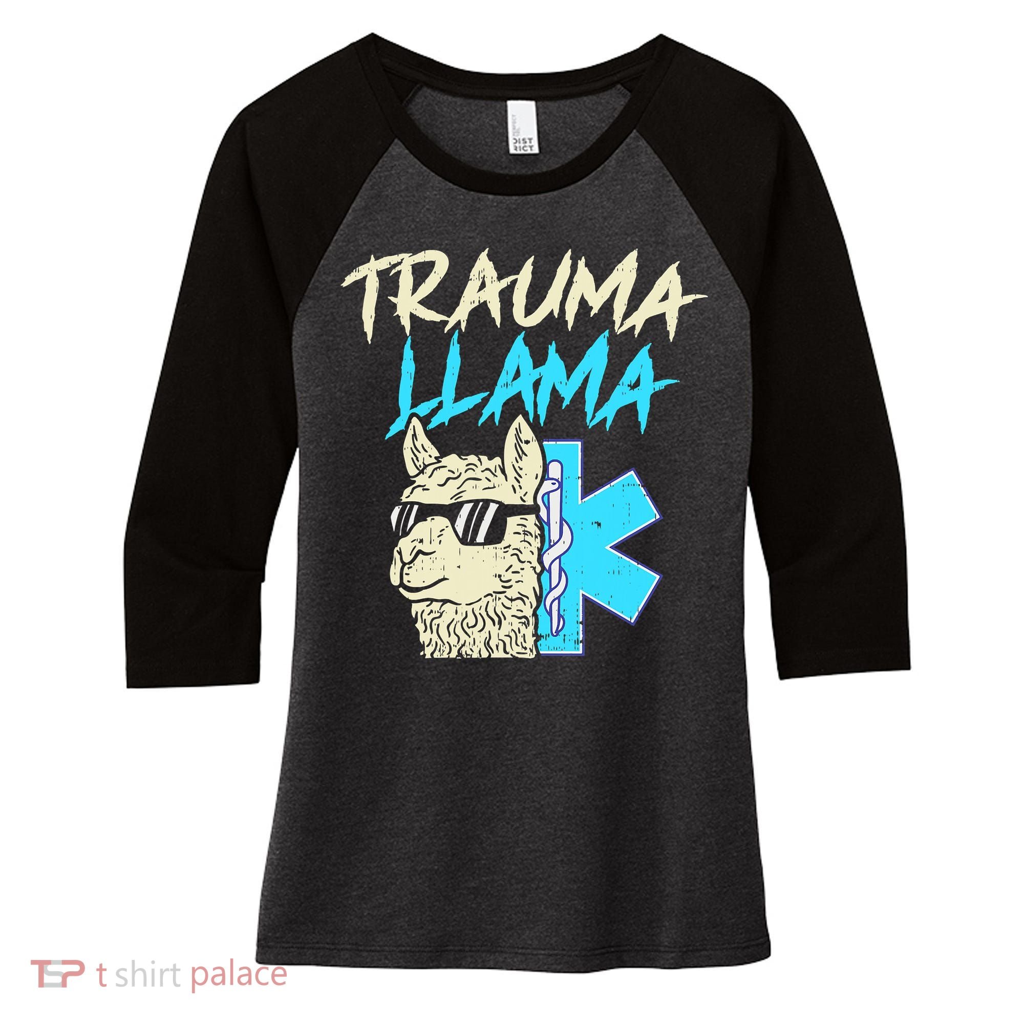 Trauma Llama K Funny Alpaca Llama Snake Women's Tri-Blend 3/4-Sleeve Raglan Shirt