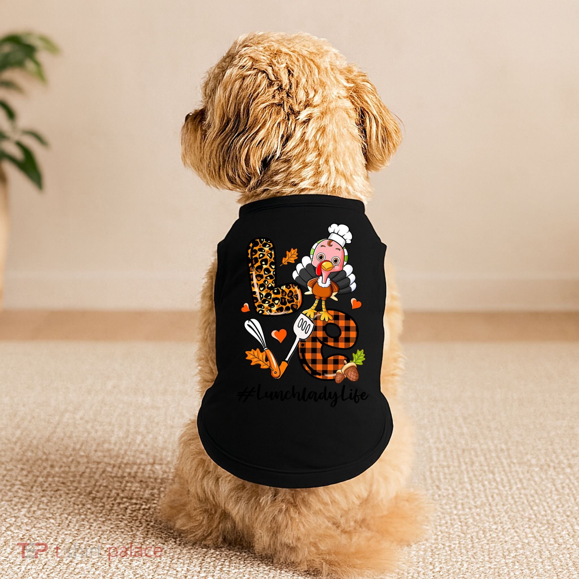 Thanksgiving Love Lunch Lady Turkey Fall Doggie Tank