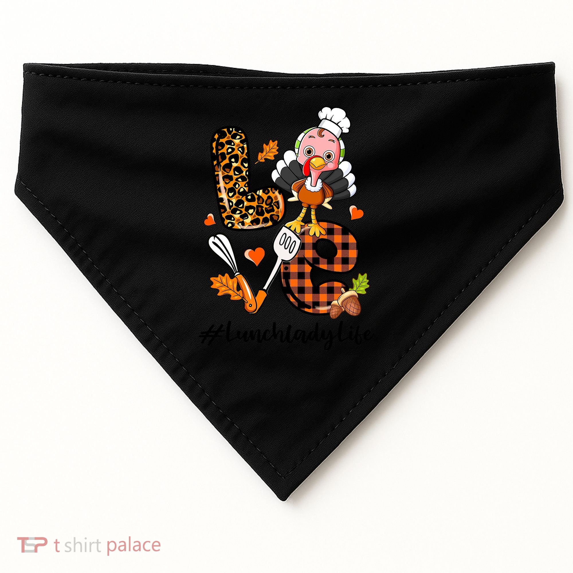 Thanksgiving Love Lunch Lady Turkey Fall USA-Made Doggie Bandana