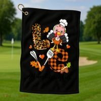 Thanksgiving Love Lunch Lady Turkey Fall Golf Towel thumb 1