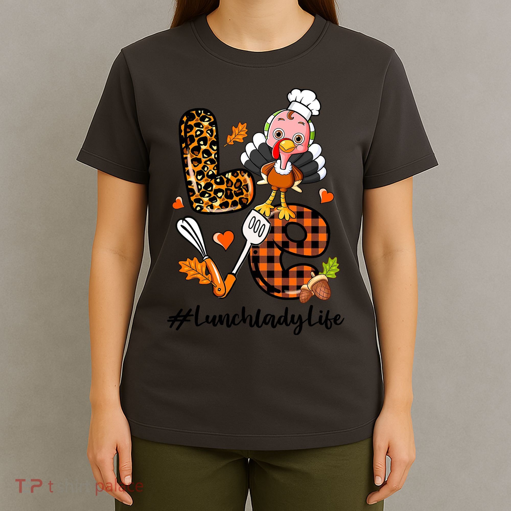 Thanksgiving Love Lunch Lady Turkey Fall T-Shirt