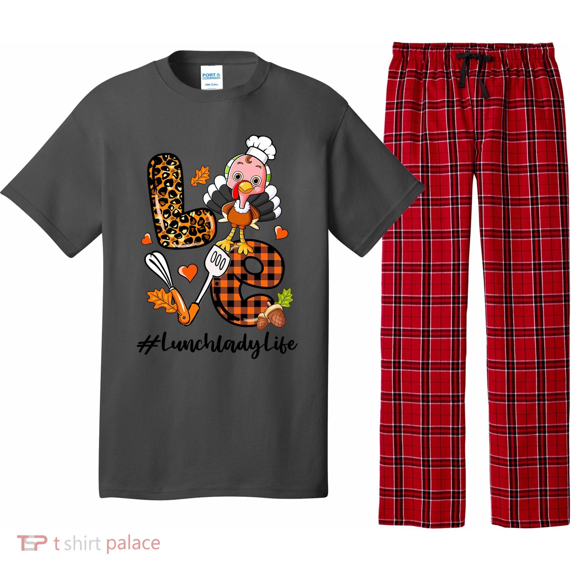 Thanksgiving Love Lunch Lady Turkey Fall Pajama Set