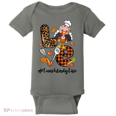 Thanksgiving Love Lunch Lady Turkey Fall Baby Bodysuit