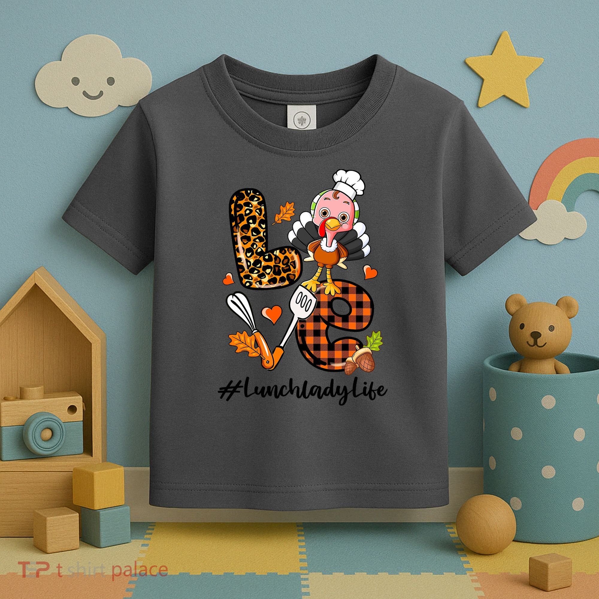Thanksgiving Love Lunch Lady Turkey Fall Toddler T-Shirt