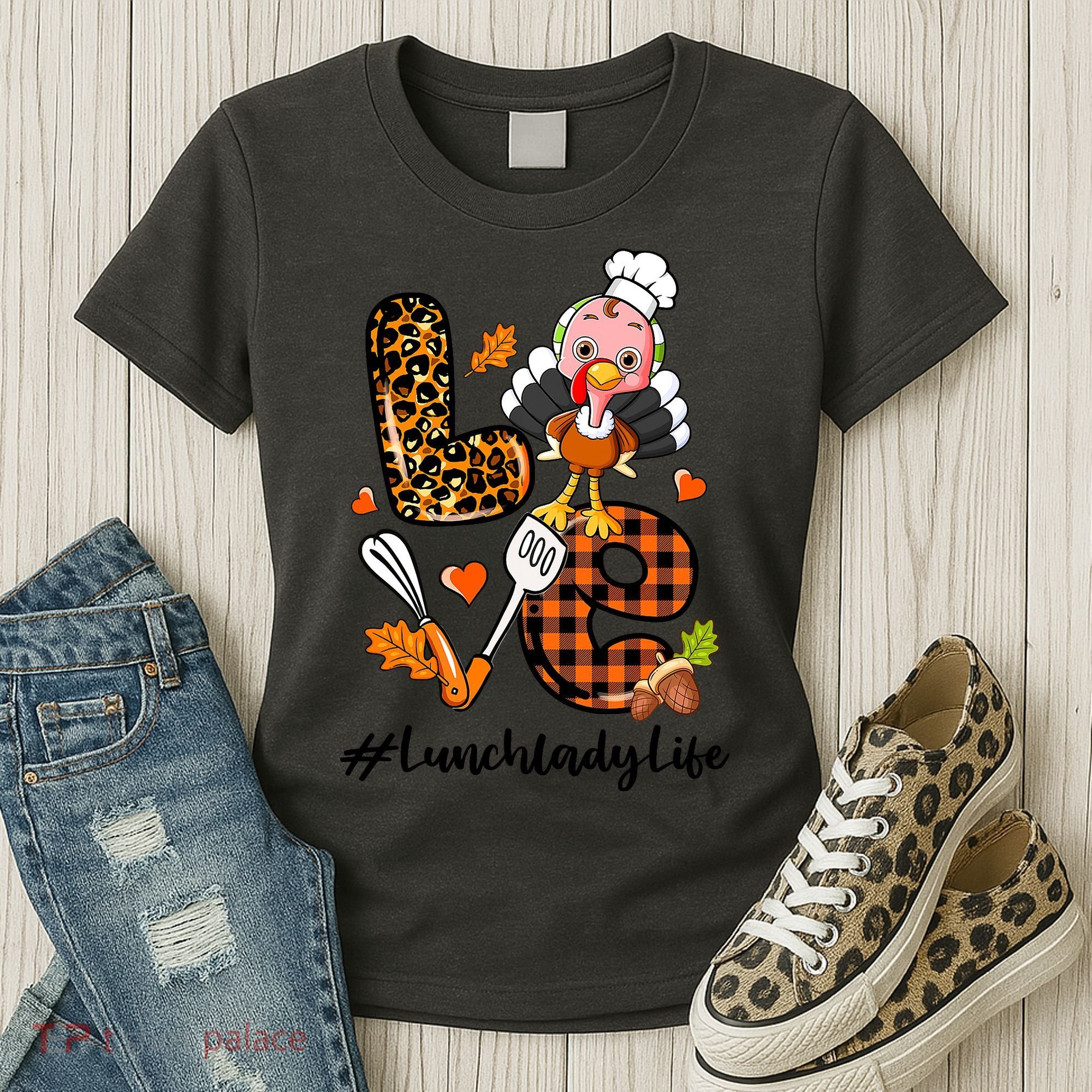 Thanksgiving Love Lunch Lady Turkey Fall Women's T-Shirt