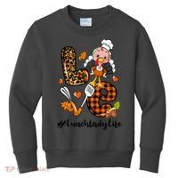 Thanksgiving Love Lunch Lady Turkey Fall Kids Sweatshirt thumb 0