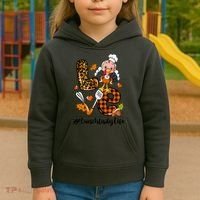 Thanksgiving Love Lunch Lady Turkey Fall Kids Hoodie thumb 3