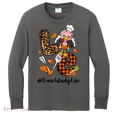 Thanksgiving Love Lunch Lady Turkey Fall Kids Long Sleeve Shirt
