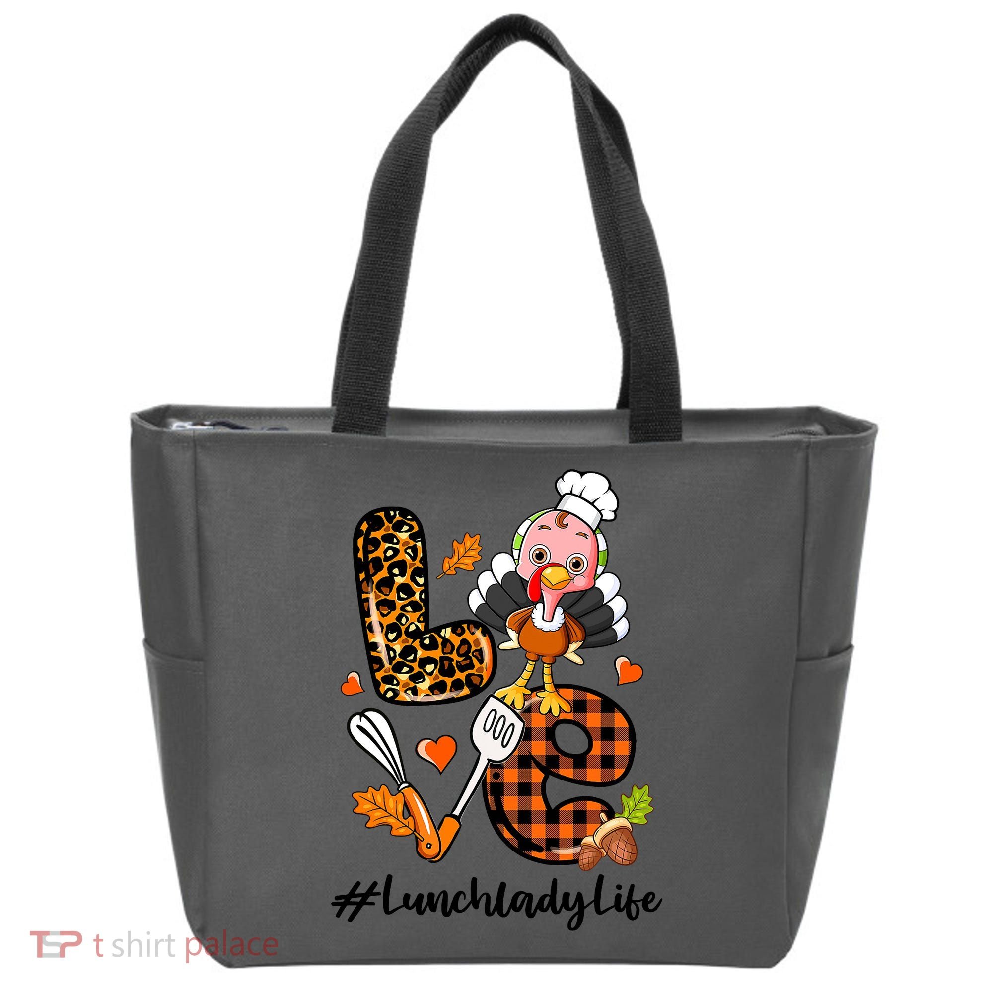 Thanksgiving Love Lunch Lady Turkey Fall Tote Bag