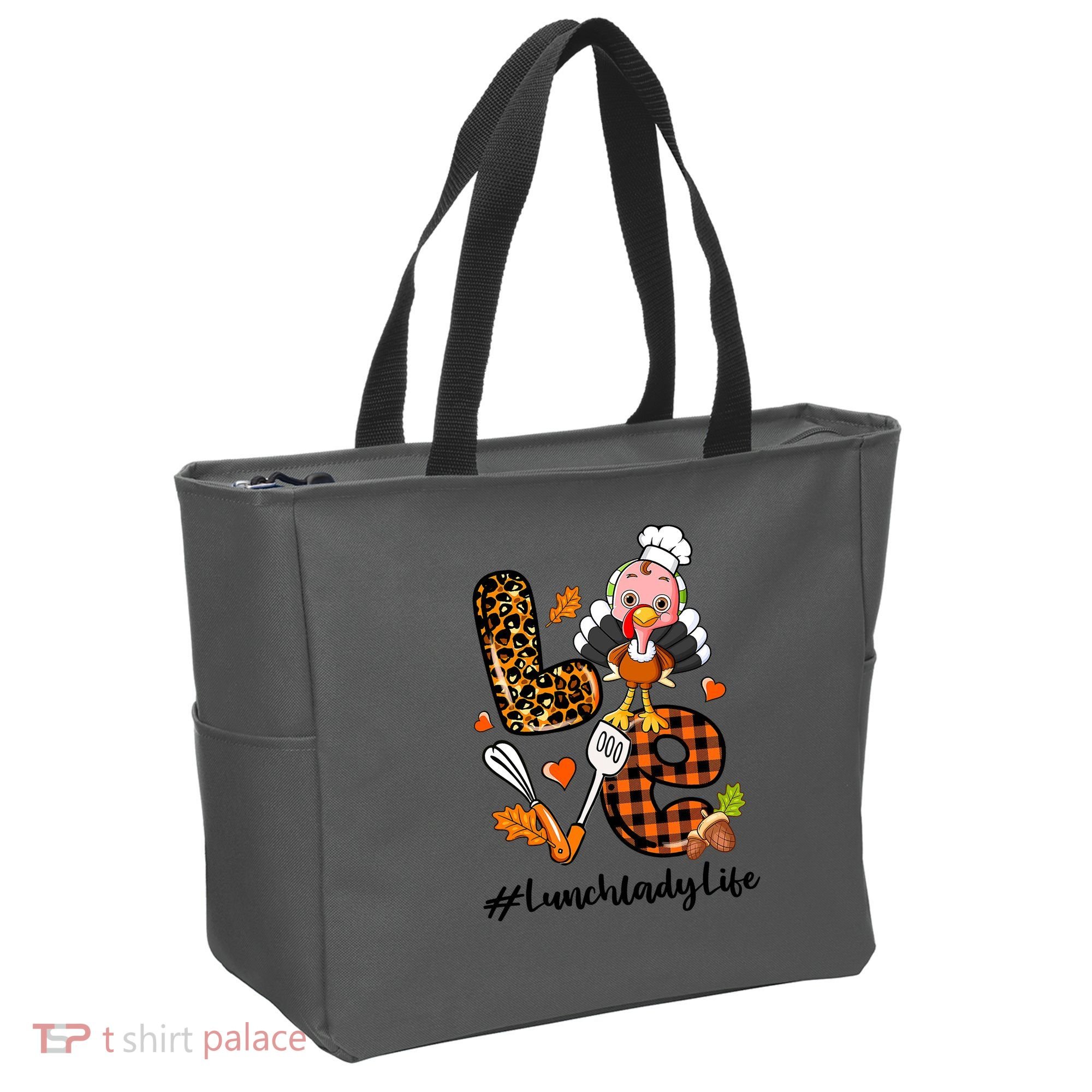 Thanksgiving Love Lunch Lady Turkey Fall Tote Bag