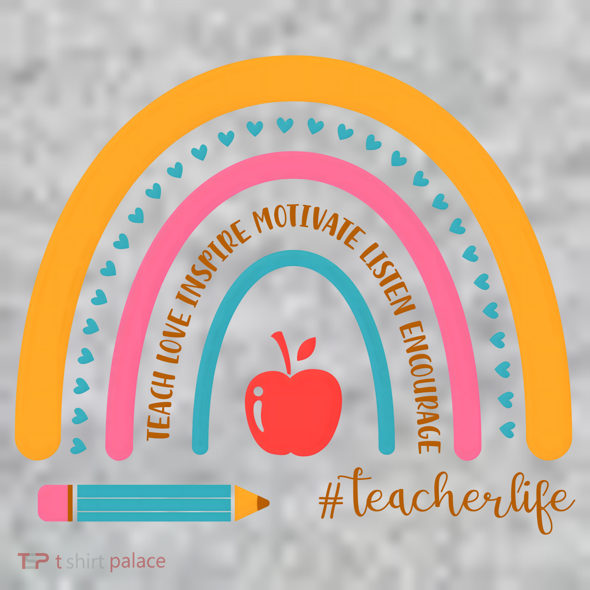 Teacher Life Love Inspire Motivate Rainbow The Baniff Cuffed Pom Beanie