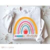 Teacher Life Love Inspire Motivate Rainbow Sweatshirt thumb 2