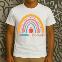 Teacher Life Love Inspire Motivate Rainbow T-Shirt thumb 3