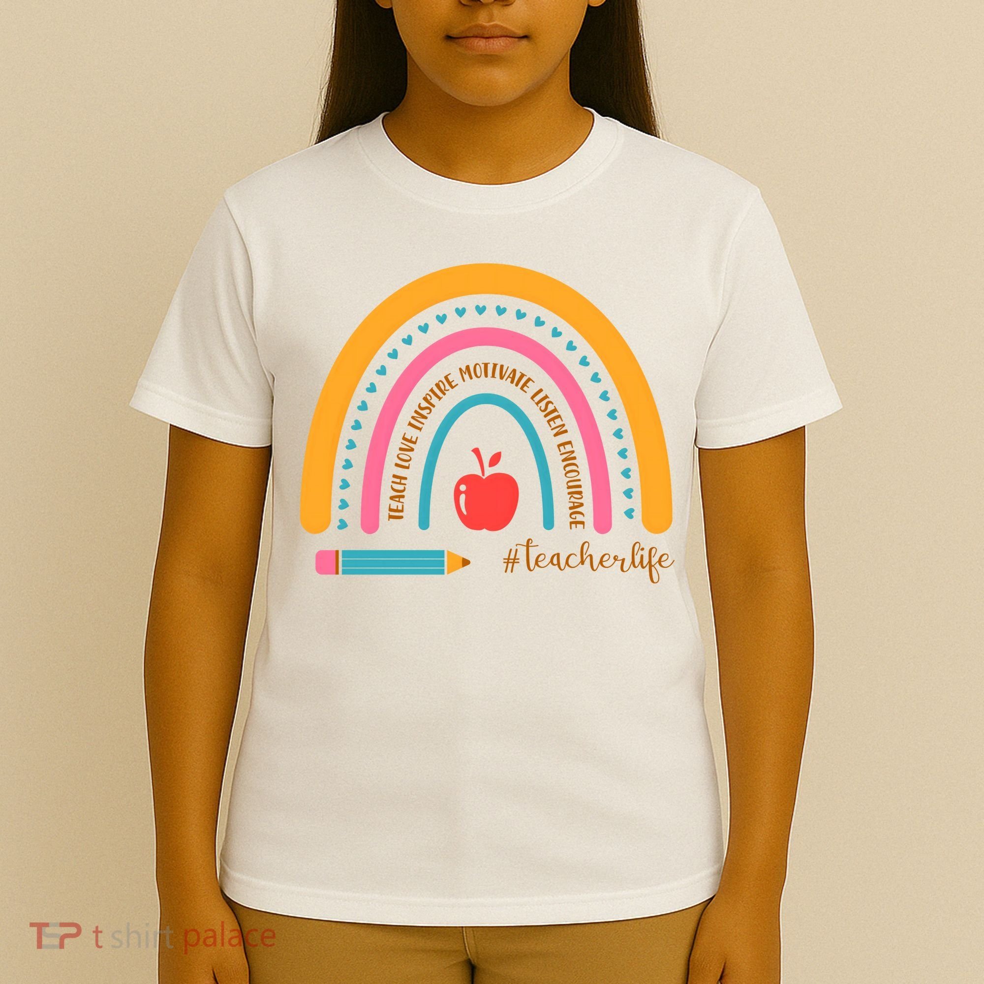 Teacher Life Love Inspire Motivate Rainbow T-Shirt