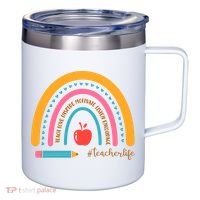 Teacher Life Love Inspire Motivate Rainbow 12oz Stainless Steel Coffee Mug thumb 0
