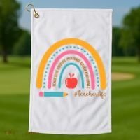 Teacher Life Love Inspire Motivate Rainbow Golf Towel thumb 1
