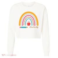 Teacher Life Love Inspire Motivate Rainbow Cropped Pullover Crew thumb 0