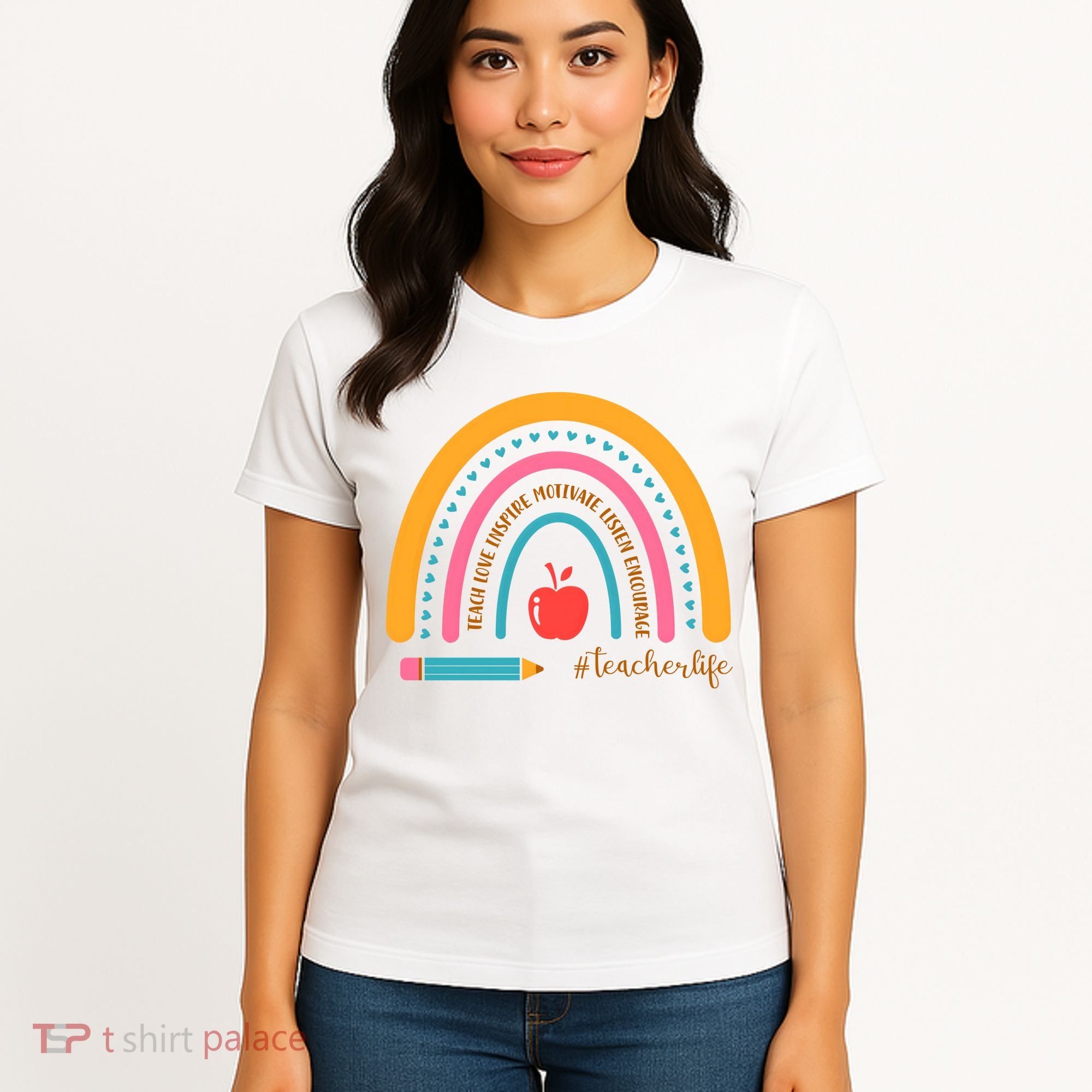 Teacher Life Love Inspire Motivate Rainbow Women's T-Shirt