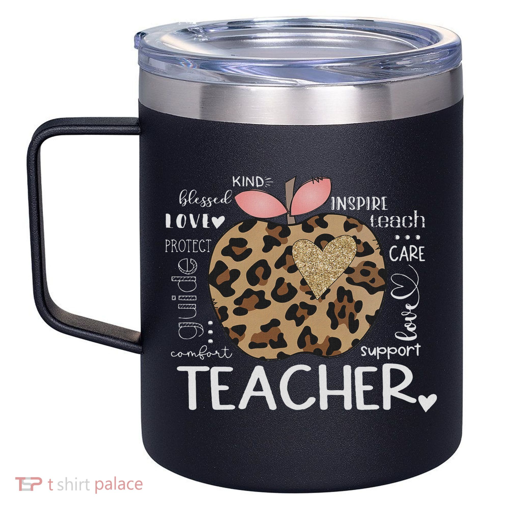 Teacher Life Leopard Apple Teacher's Day Back To School 12oz Stainless Steel Coffee Mug
