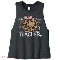 Teacher Life Leopard Apple Teacher's Day Back To School Women's Racerback Cropped Tank thumb 0