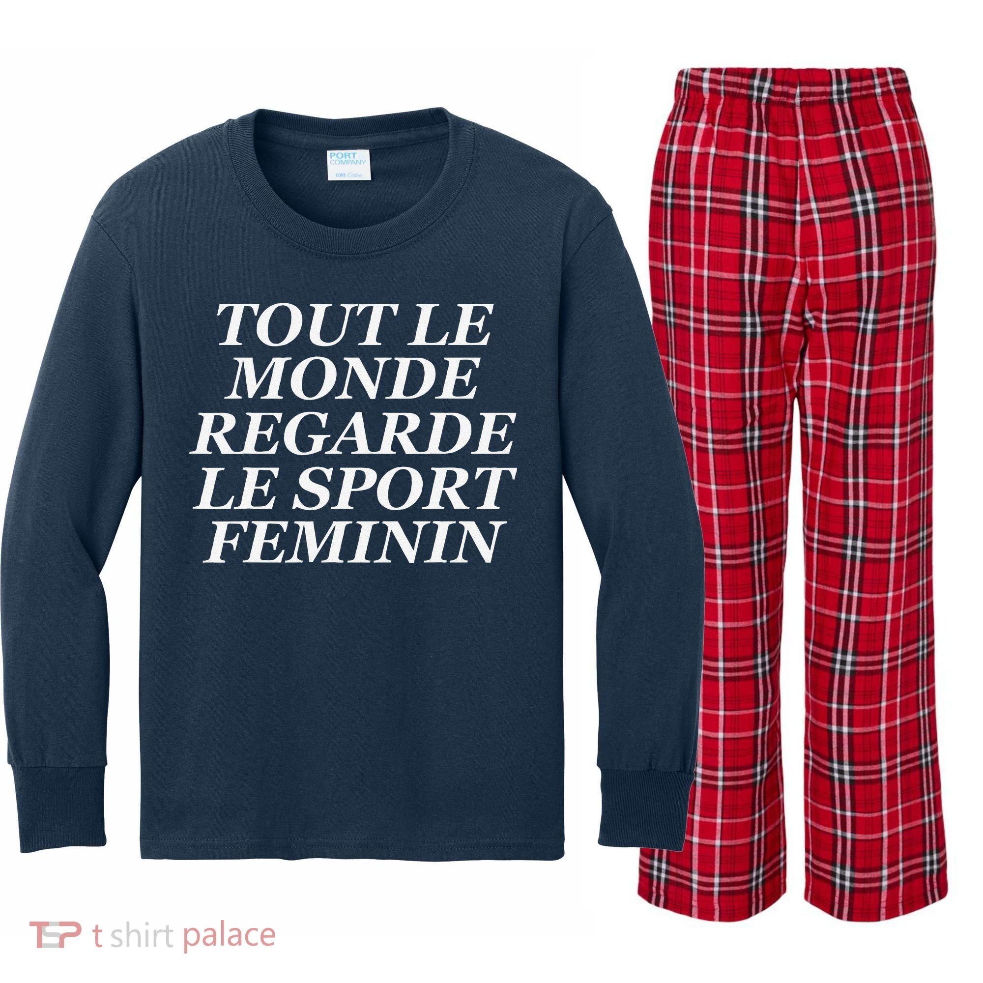 Tout Le Monde Regarde Le Sport Feminin Kids Long Sleeve Plaid Pajama Set