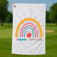 Teacher Life Motivate Rainbow Golf Towel thumb 1