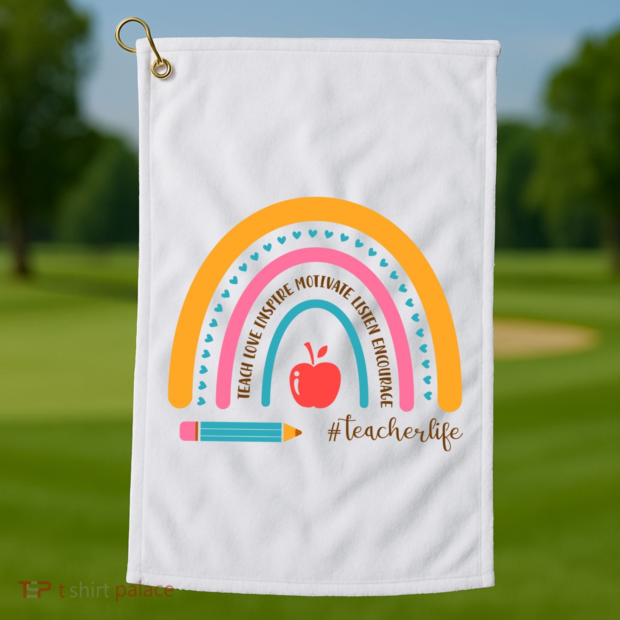 Teacher Life Motivate Rainbow Golf Towel