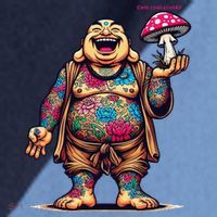 Tattooed Laughing Monk With A Mushroom Raglan Baseball Sleeve Shirt thumb 2