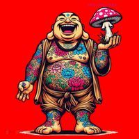 Tattooed Laughing Monk With A Mushroom Santa Hat thumb 1