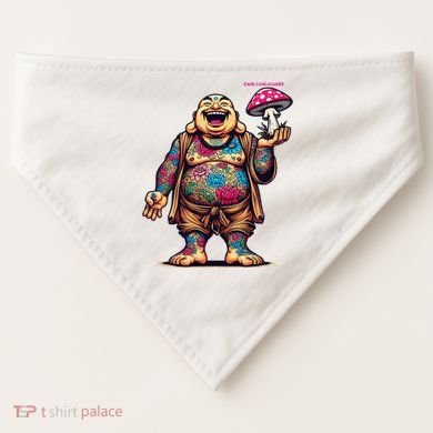 Tattooed Laughing Monk With A Mushroom USA-Made Doggie Bandana